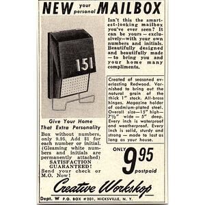 Creative Workshop Personal Mailbox Hicksville NY 1952 Yankee Magazine Ad SAG5-M3